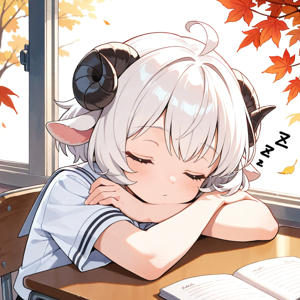 ねこちゃんの寝相のせいで寝不足気味なメイちゃん。 | の人気AIイラスト・グラビア