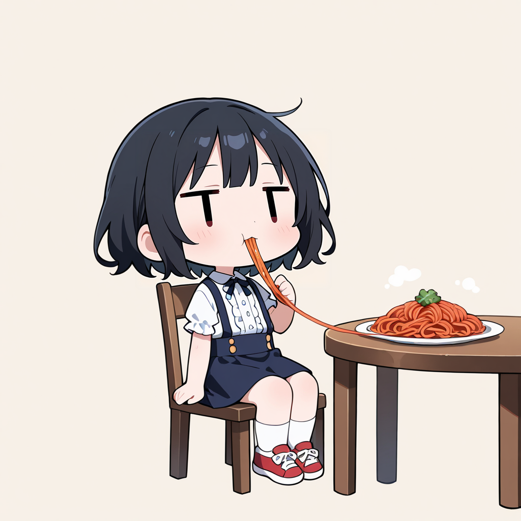 スパゲッティーを食べる