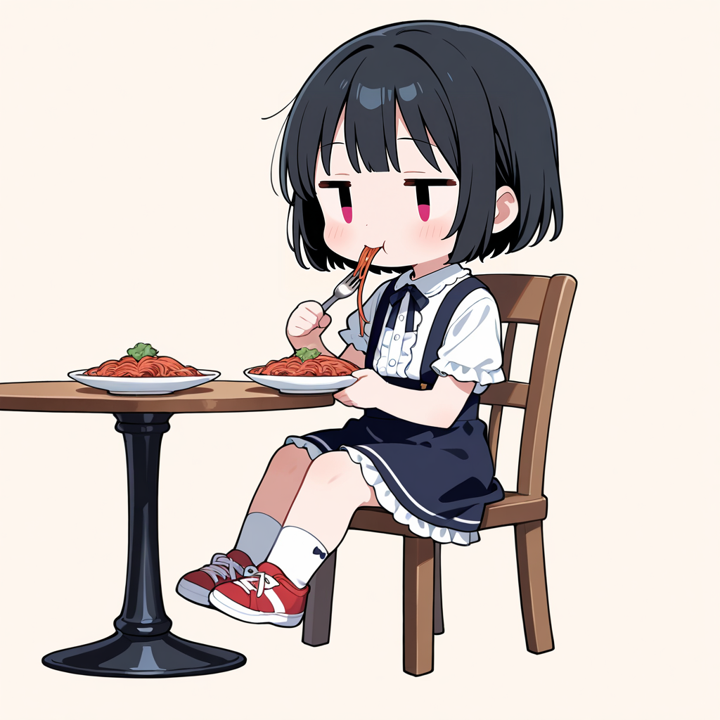 スパゲッティーを食べる