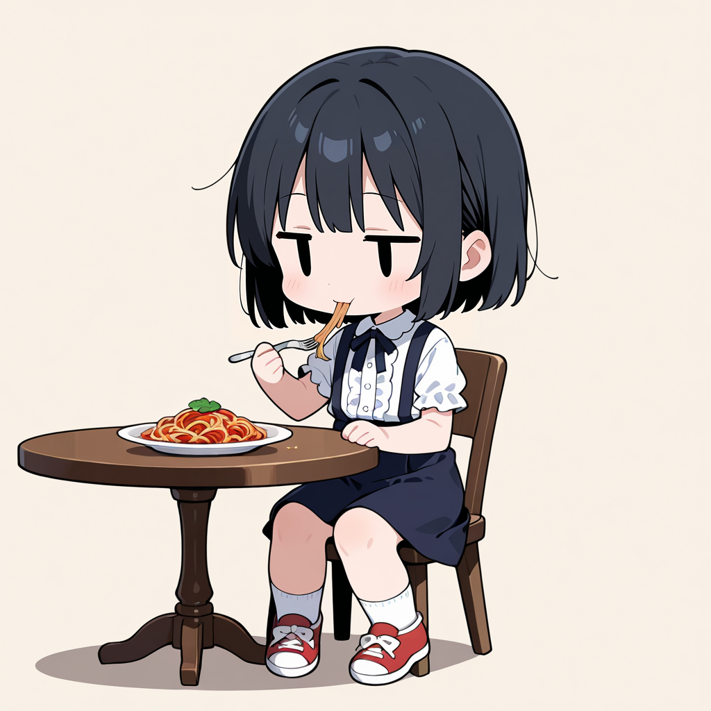 スパゲッティーを食べる