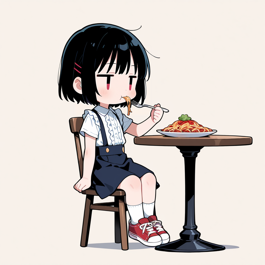 スパゲッティーを食べる