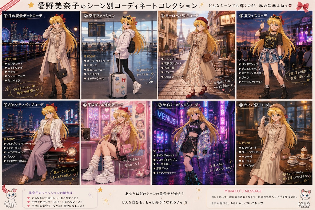 愛野美奈子のシーン別コーデコレクション