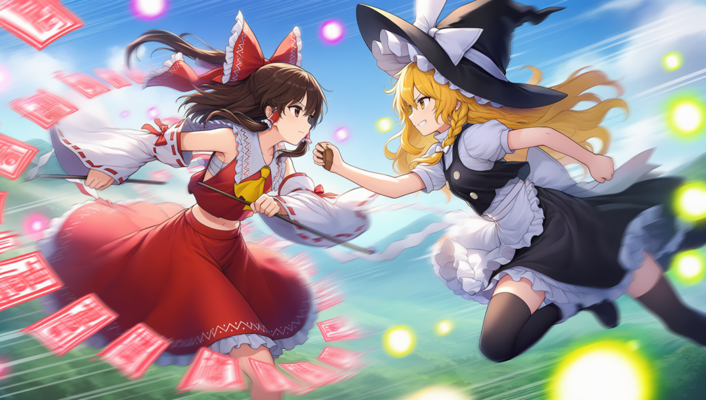 東方　霊夢　魔理沙　弾幕ごっこ　横から