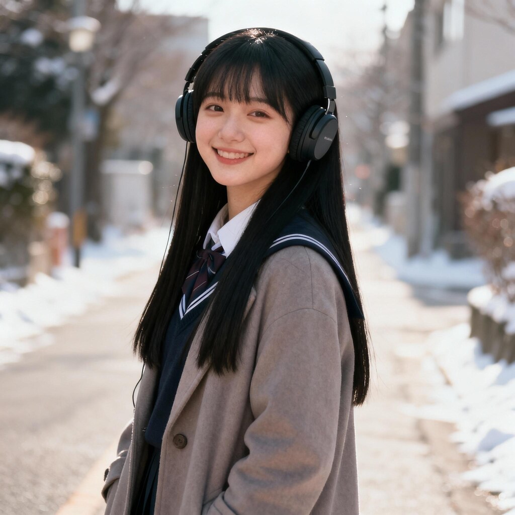 少女とヘッドフォン（冬）