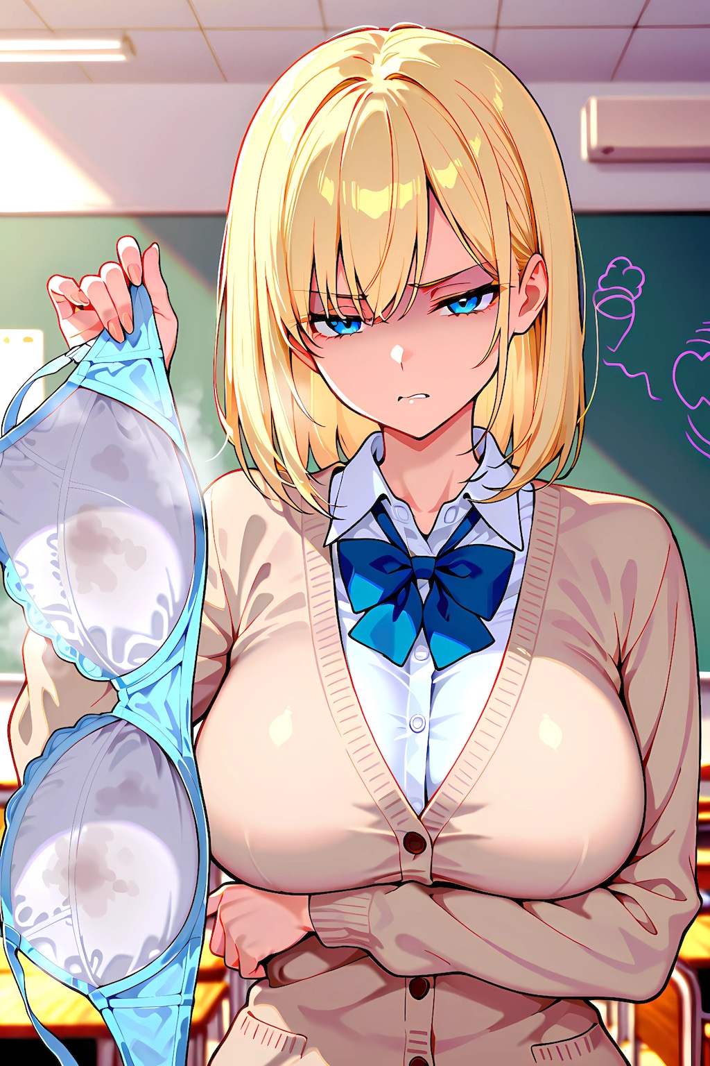 １日の終わりに脱ぎたてブラジャーを見せてくれる金髪JK