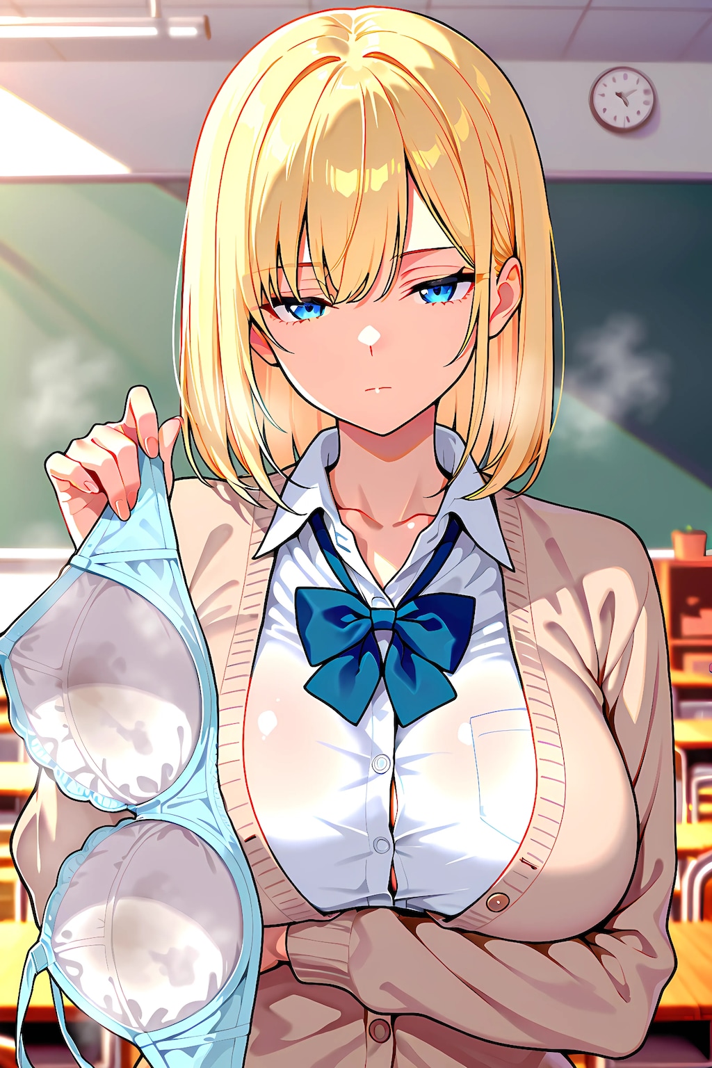 １日の終わりに脱ぎたてブラジャーを見せてくれる金髪JK