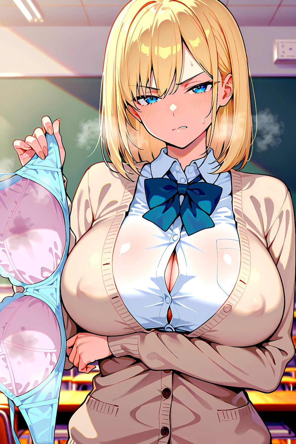 １日の終わりに脱ぎたてブラジャーを見せてくれる金髪JK