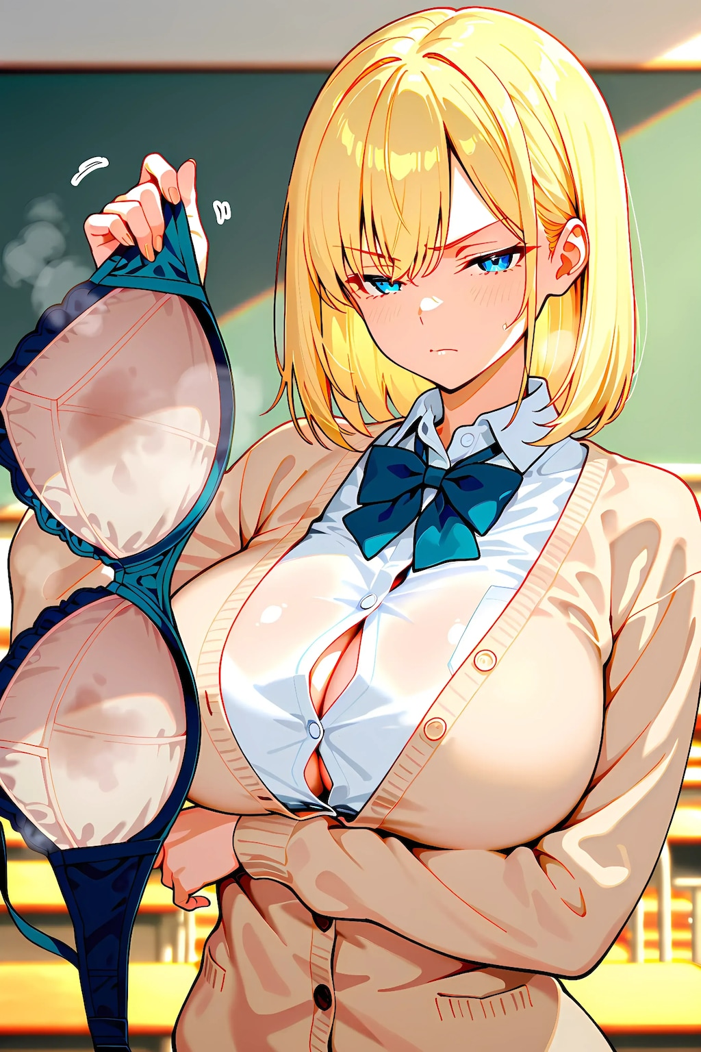 １日の終わりに脱ぎたてブラジャーを見せてくれる金髪JK