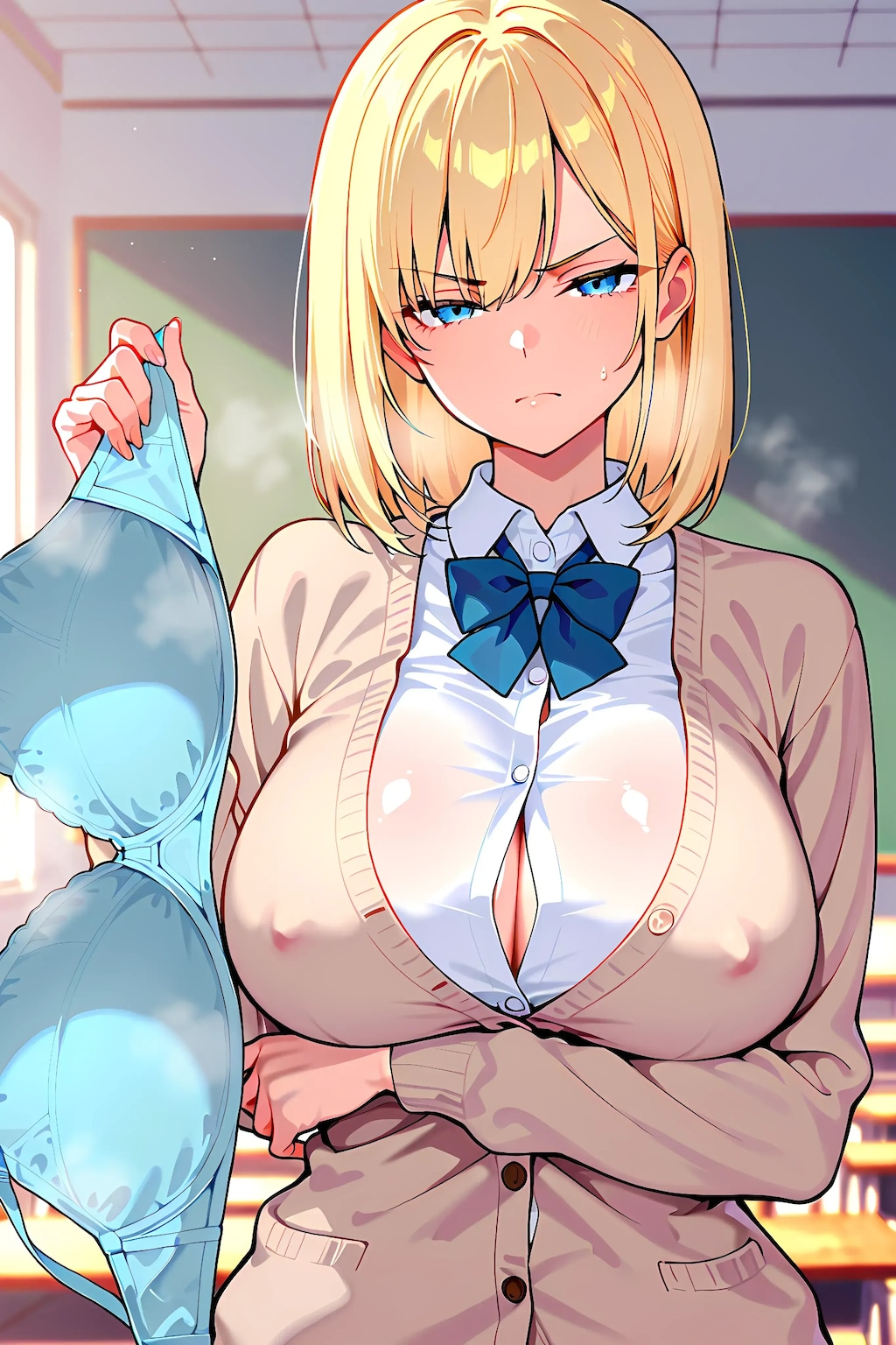 １日の終わりに脱ぎたてブラジャーを見せてくれる金髪JK