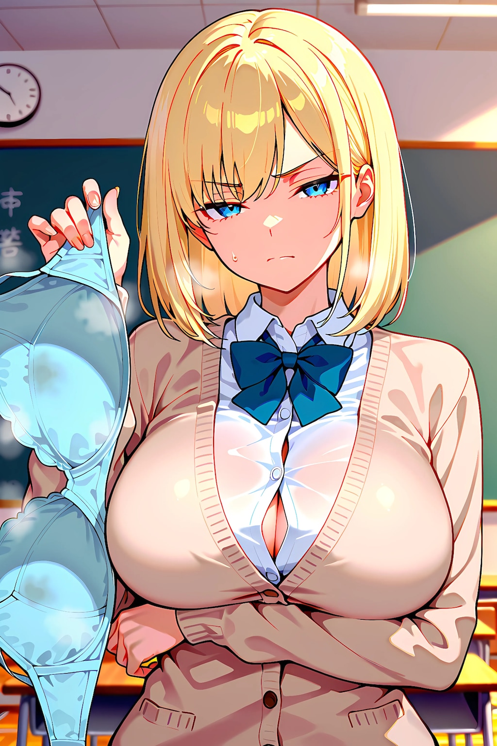 １日の終わりに脱ぎたてブラジャーを見せてくれる金髪JK