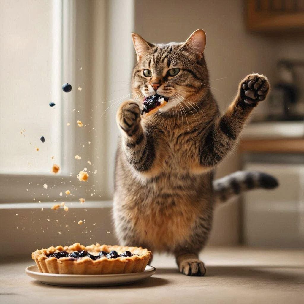 ブルーベリーパイを作る猫