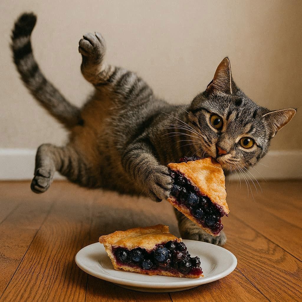 ブルーベリーパイを作る猫