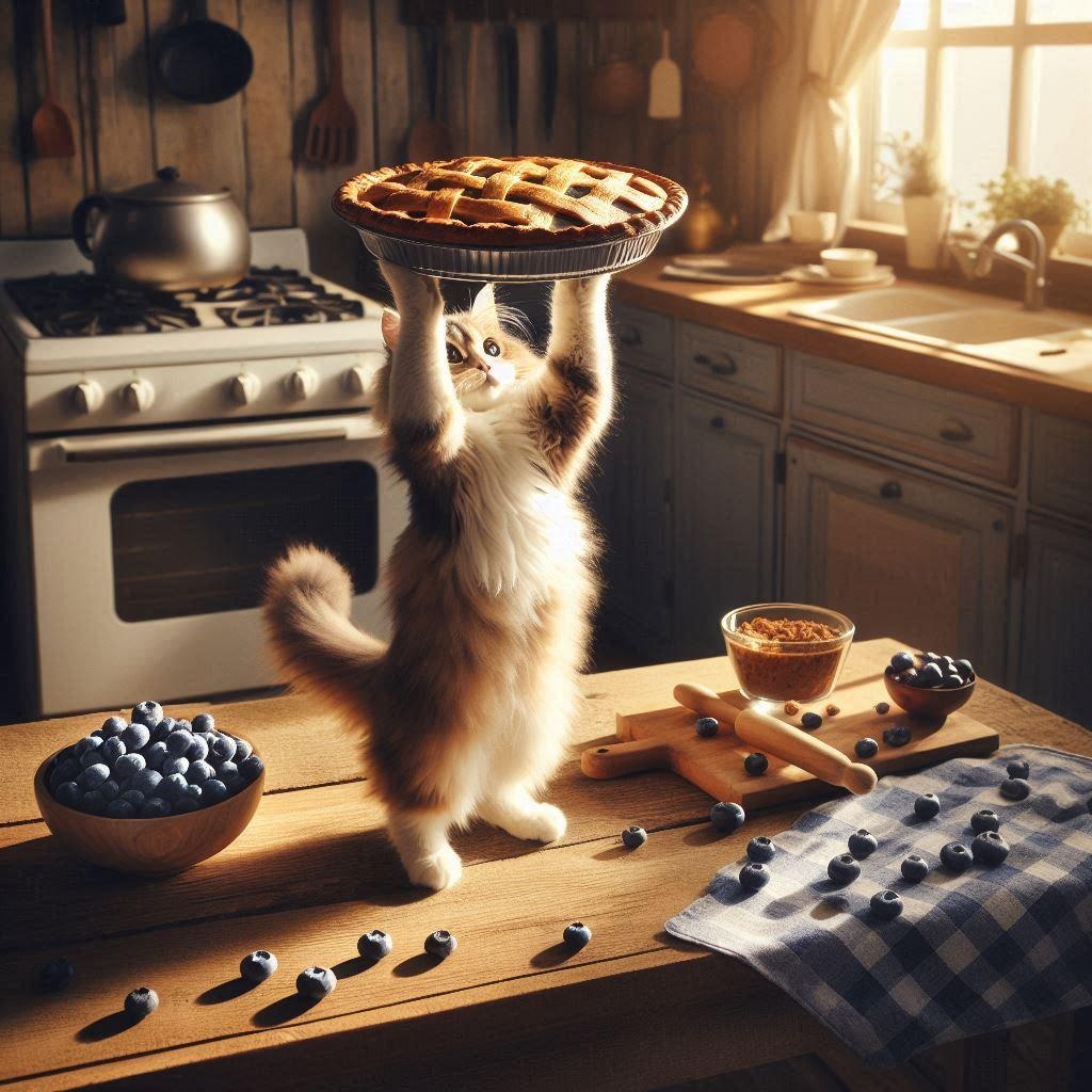 ブルーベリーパイを作る猫
