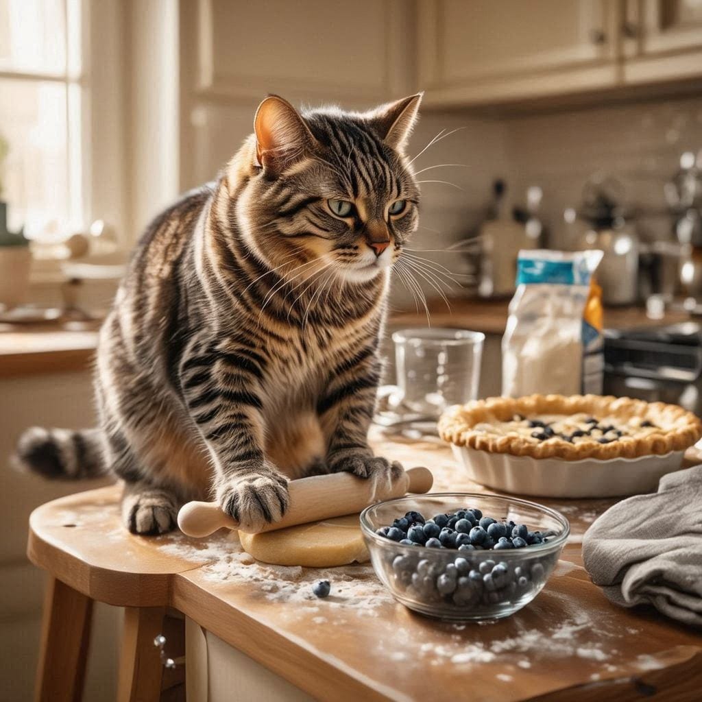 ブルーベリーパイを作る猫