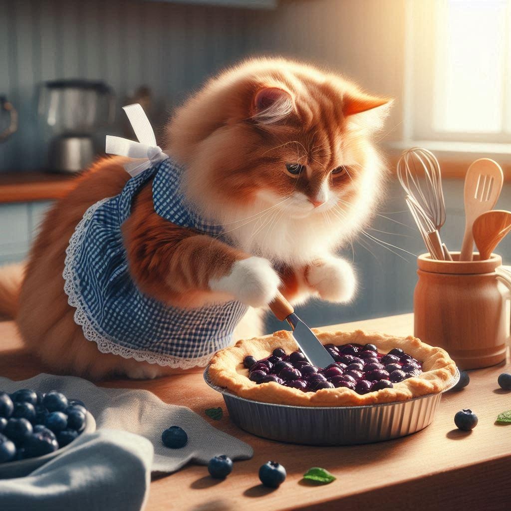 ブルーベリーパイを作る猫