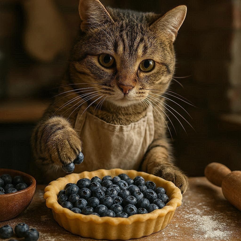 ブルーベリーパイを作る猫