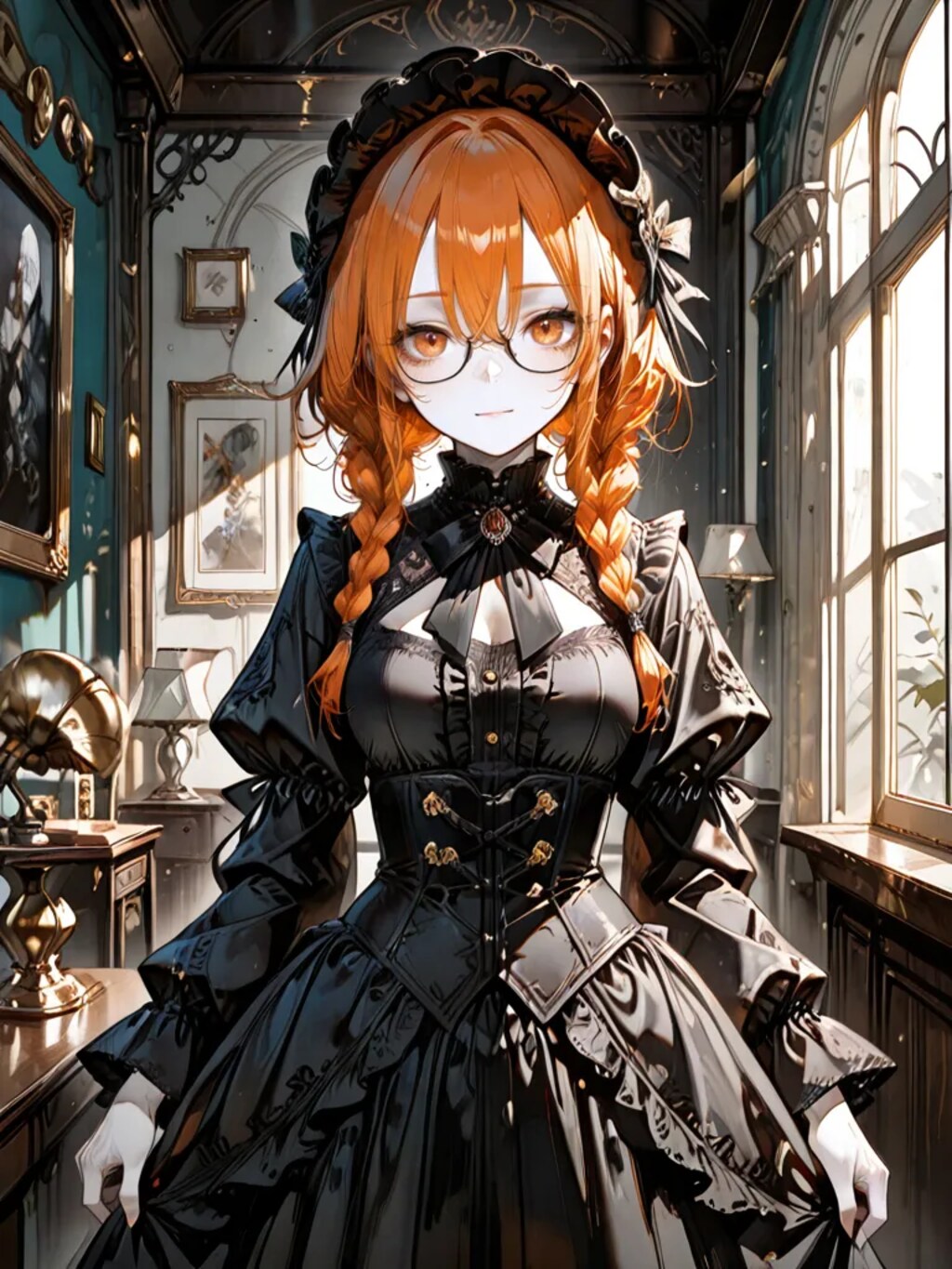 眼鏡＋三つ編み＋ゴシックドレス