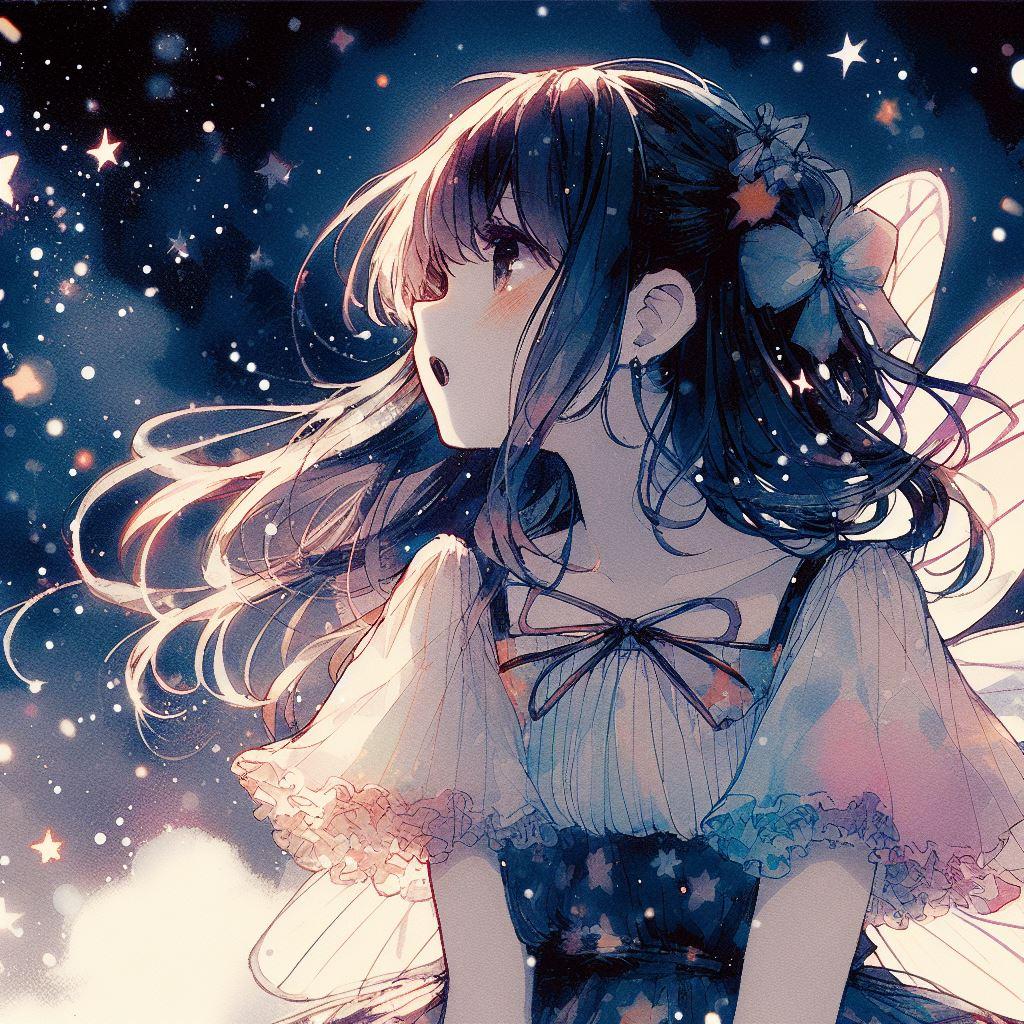 夜空を見上げる妖精さん