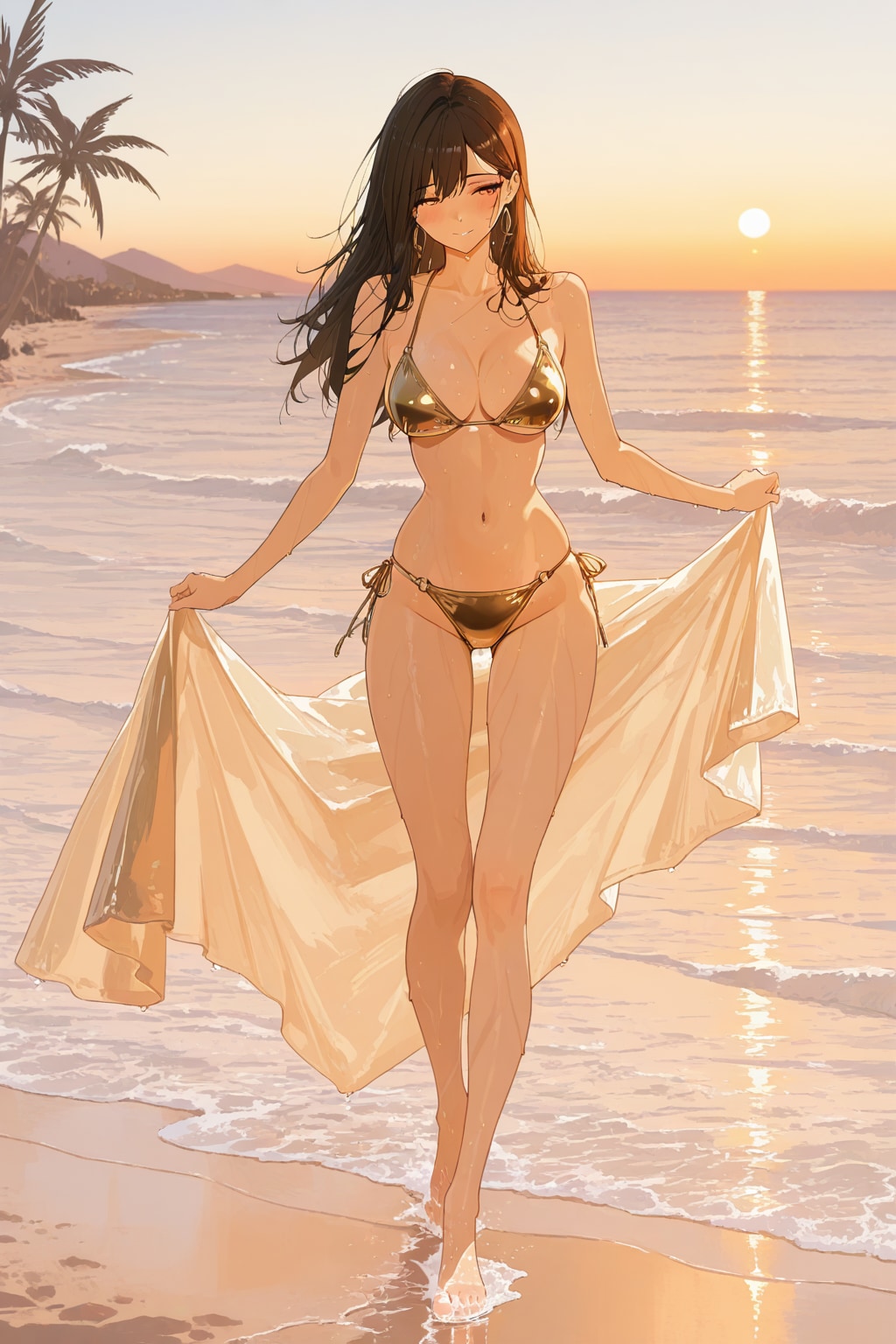 プライベートビーチの金ビキニお姉さん