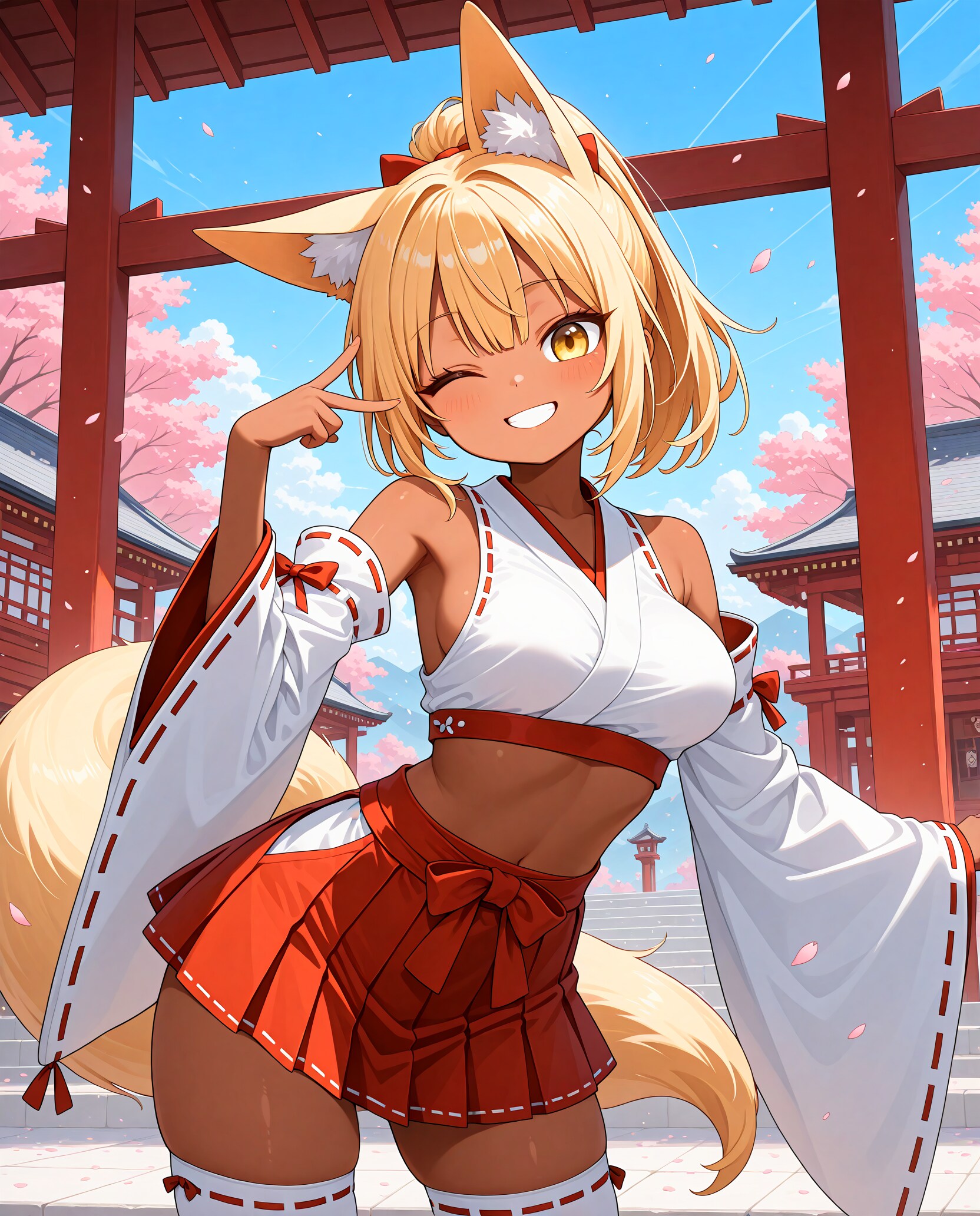 ヘソ出し巫女服金狐