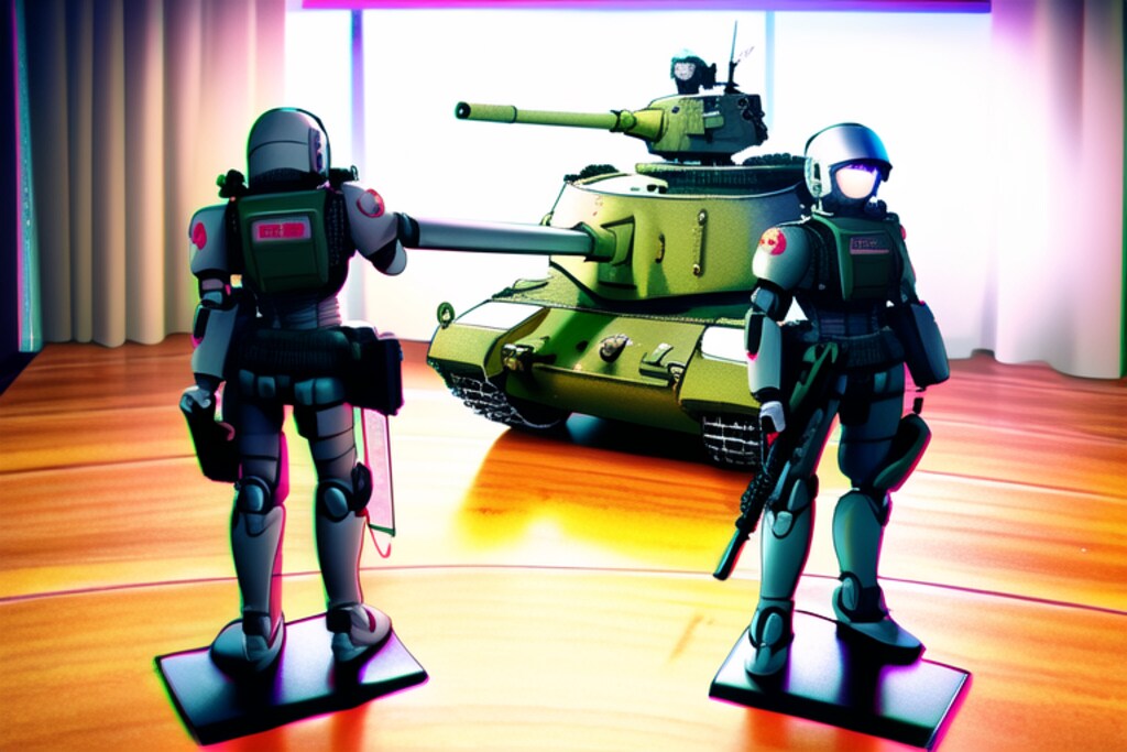 机の上の戦車とメカ兵士