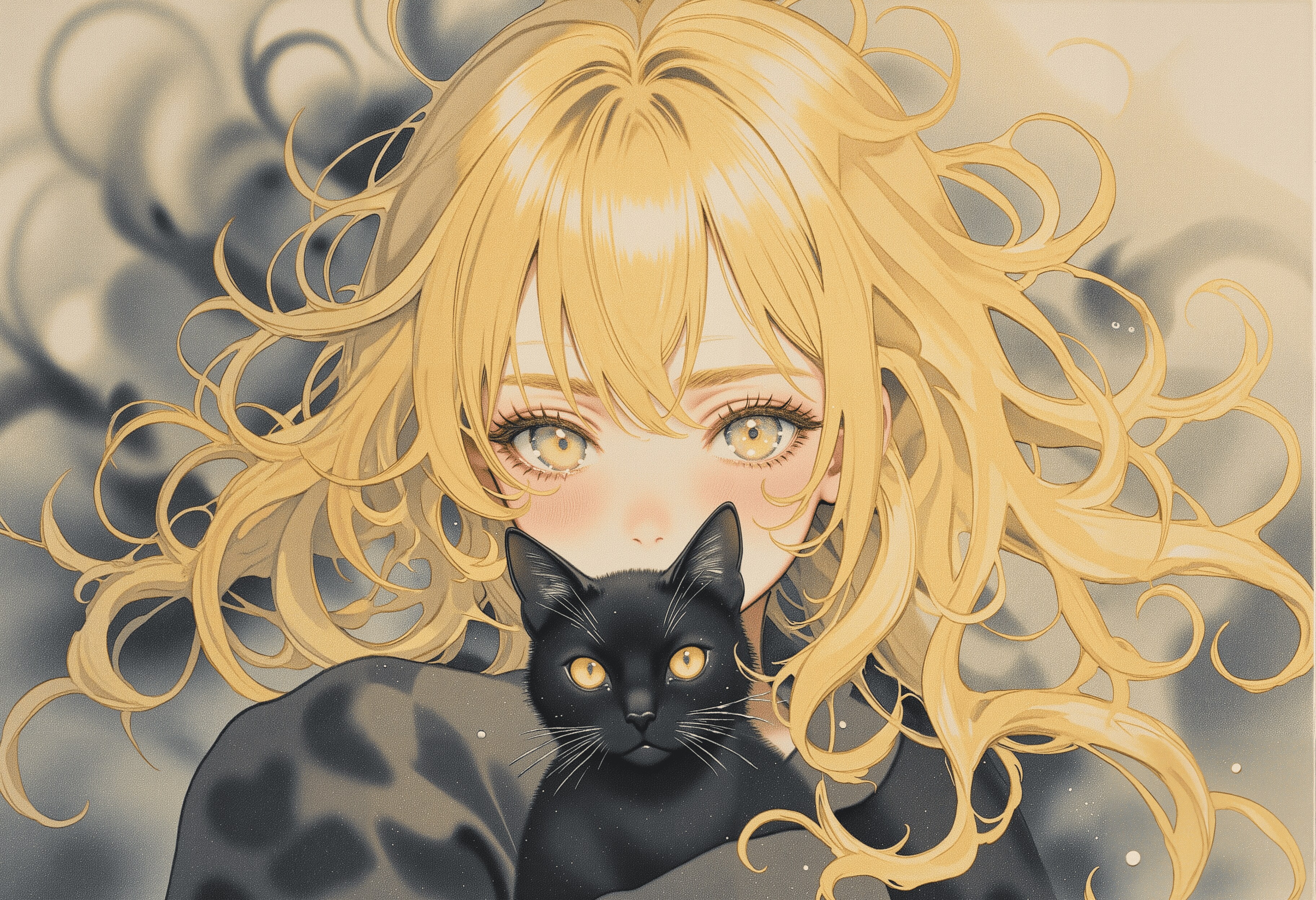 金髪の女の子と黒い猫 4 | の人気AIイラスト・グラビア