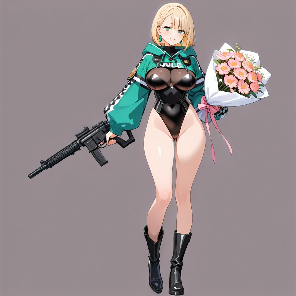 金髪ショートパーカーレオタード美少女警官