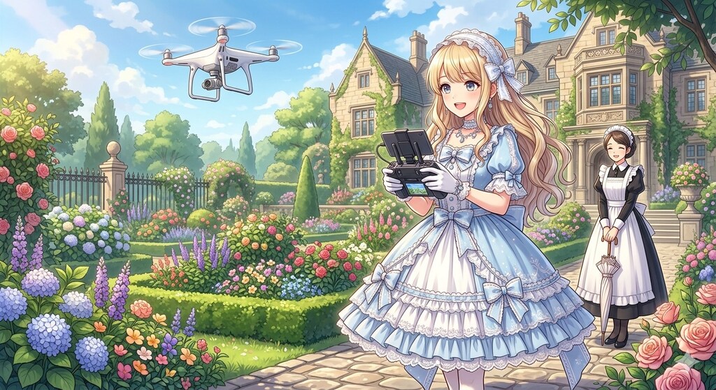 ドローンを操縦するお嬢様