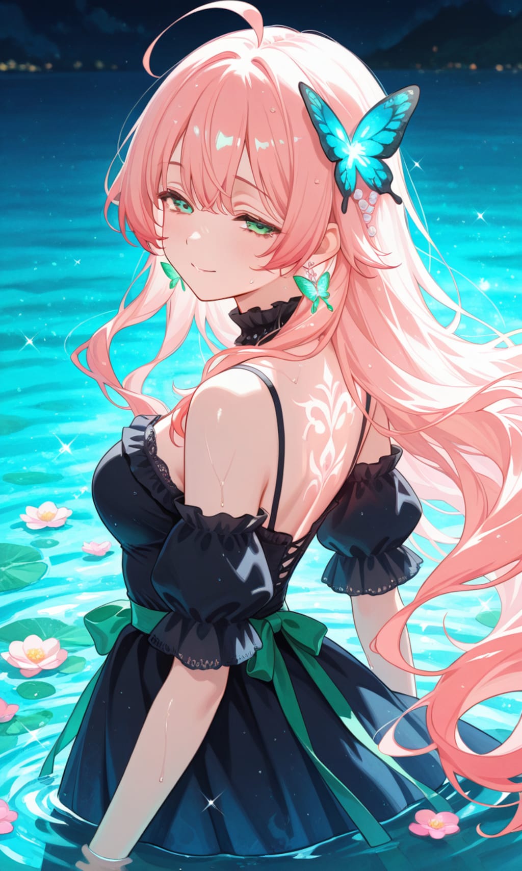 水面の花は静かに佇む