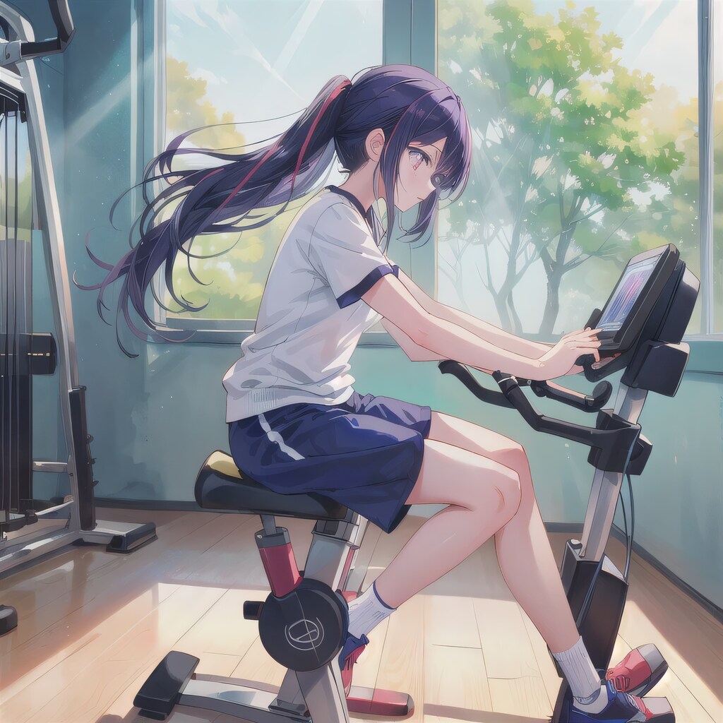 紫髪ポニテでエアロバイクの少女