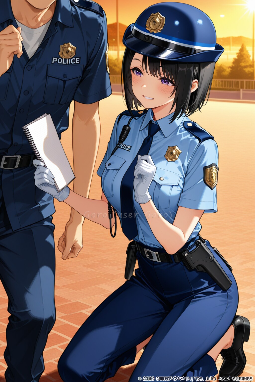 公園で子供に声を掛ける婦警さん