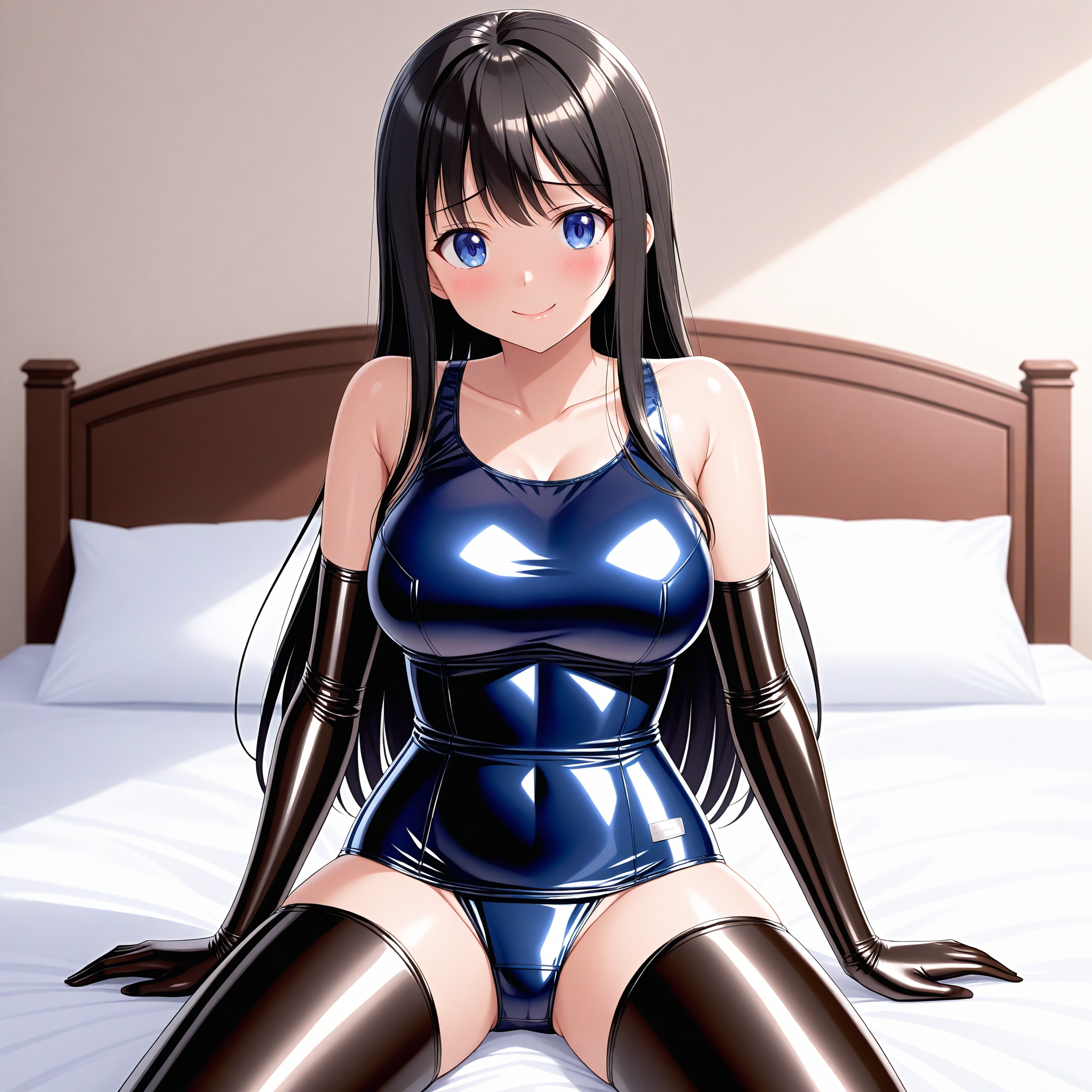紺旧型スクール水着黒長手袋サイハイソックス