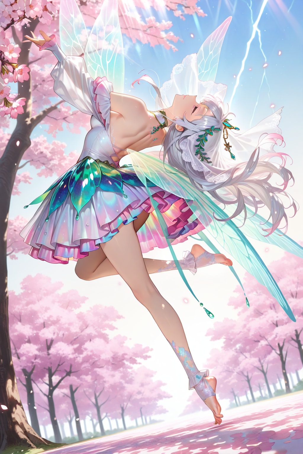 満開の桜に酔いしれる、フラッシュダンスをするかのような桜より生まれし蝶の精霊 | の人気AIイラスト・グラビア