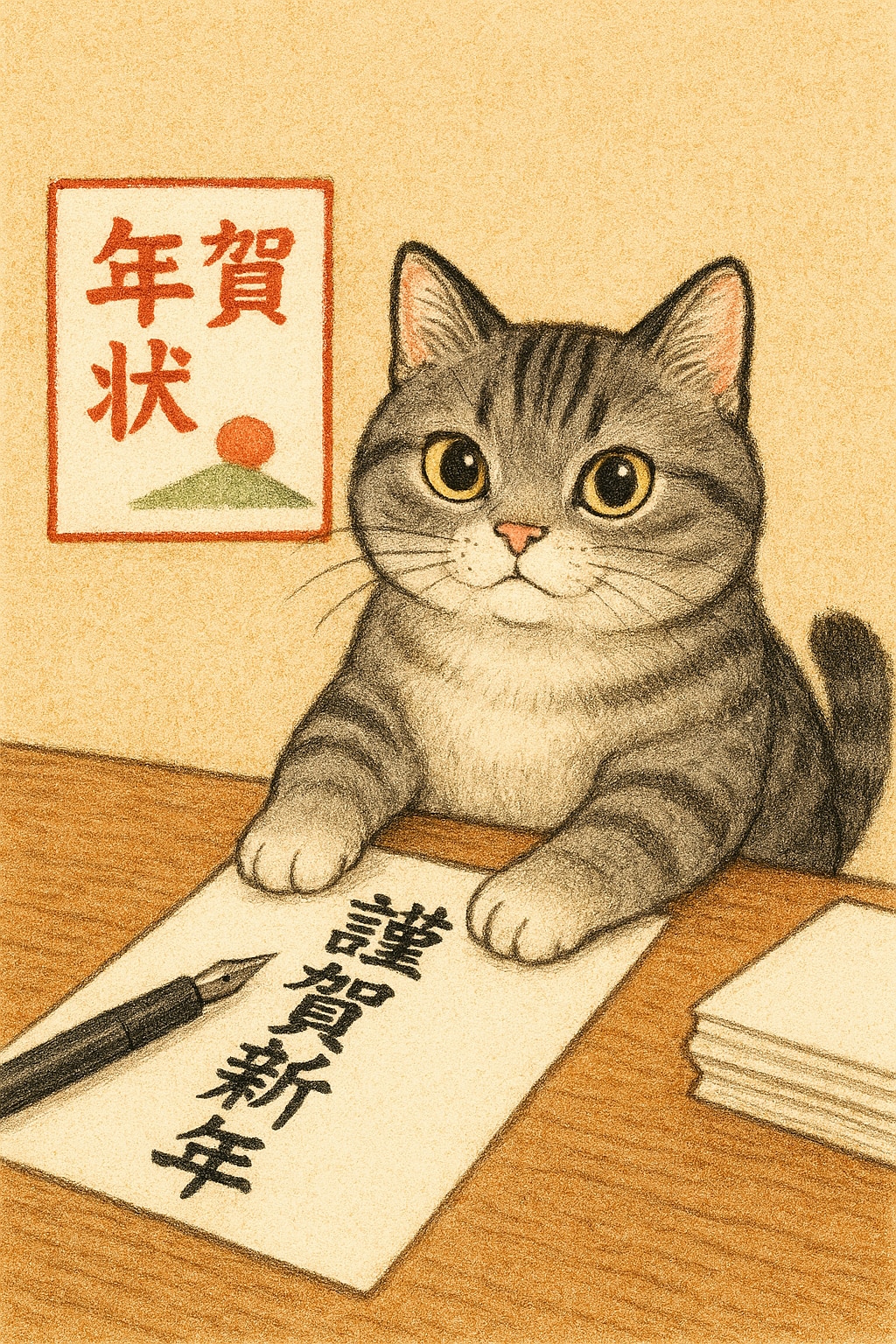 ねこさまに邪魔されて年賀状が進まない | の人気AIイラスト・グラビア