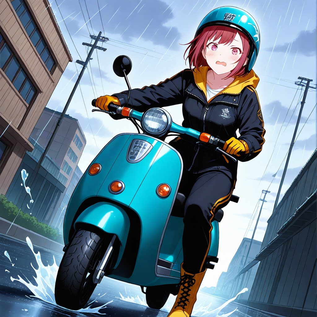 雨とスクーター