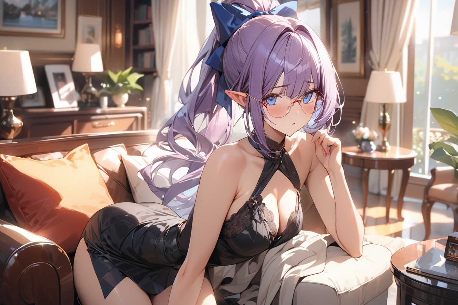 品質ガチャ　その７　リビングルームで寛ぐエルフ族の女の子