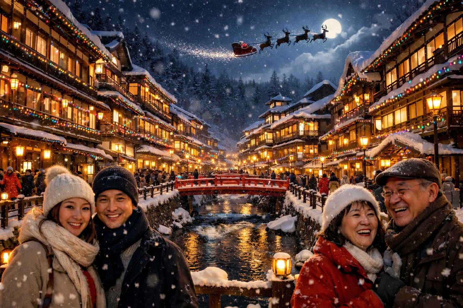 銀山温泉郷のクリスマスにもサンタがやって来た！