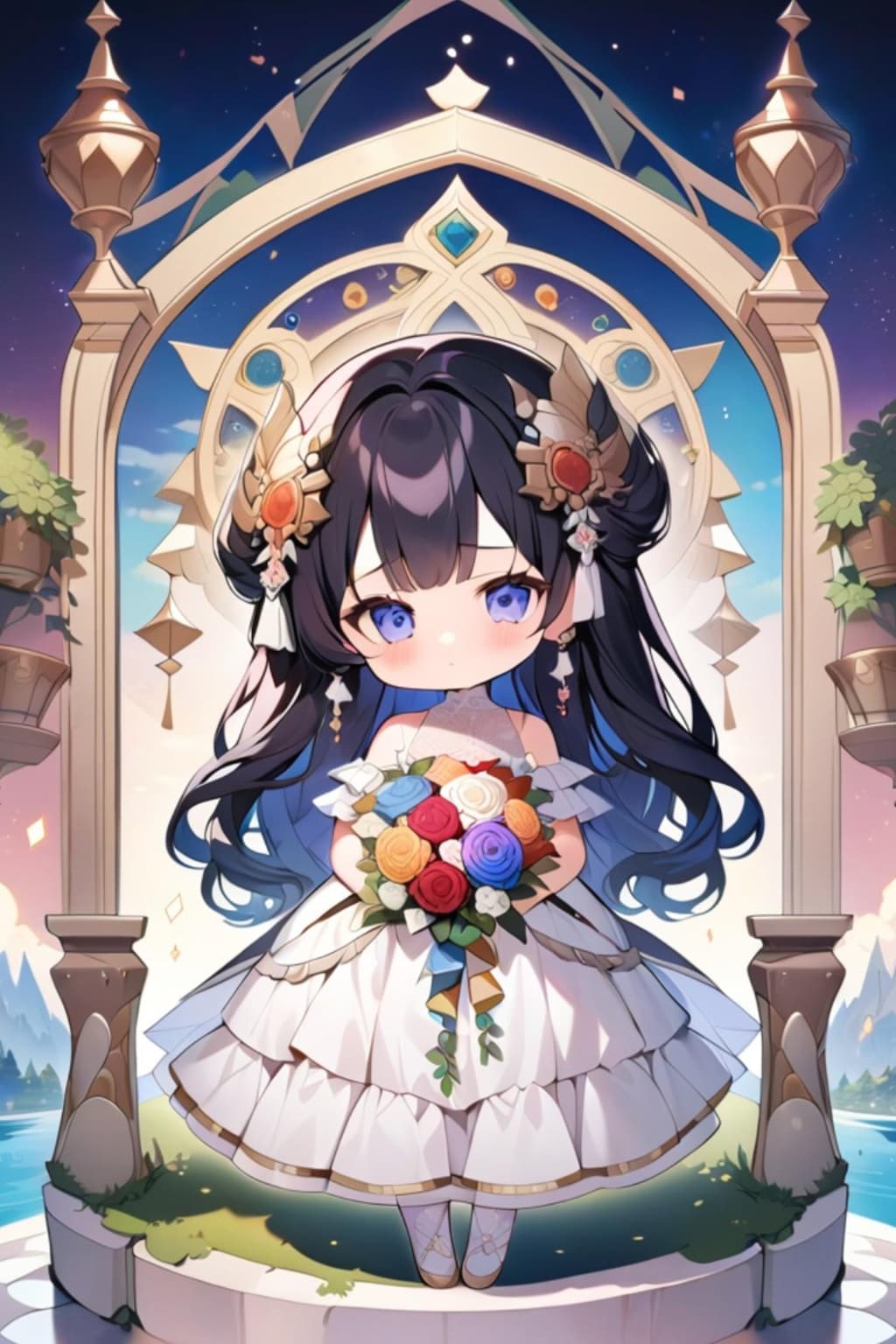 黒髪ちゃんと花束