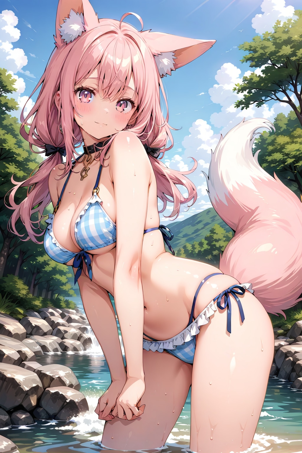 狐耳娘の川遊び