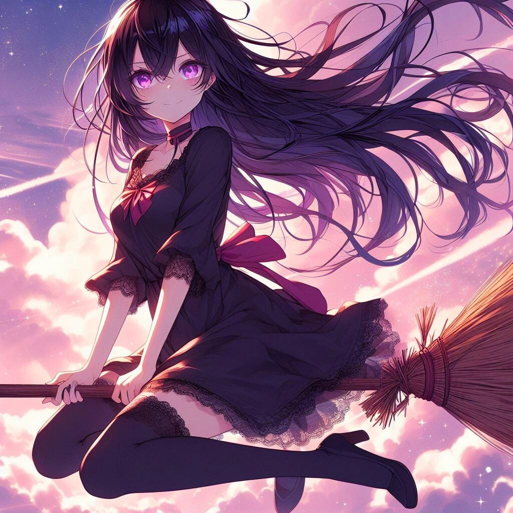 魔法で夕焼け空を飛ぶ、魔女なうちの子★(11枚)