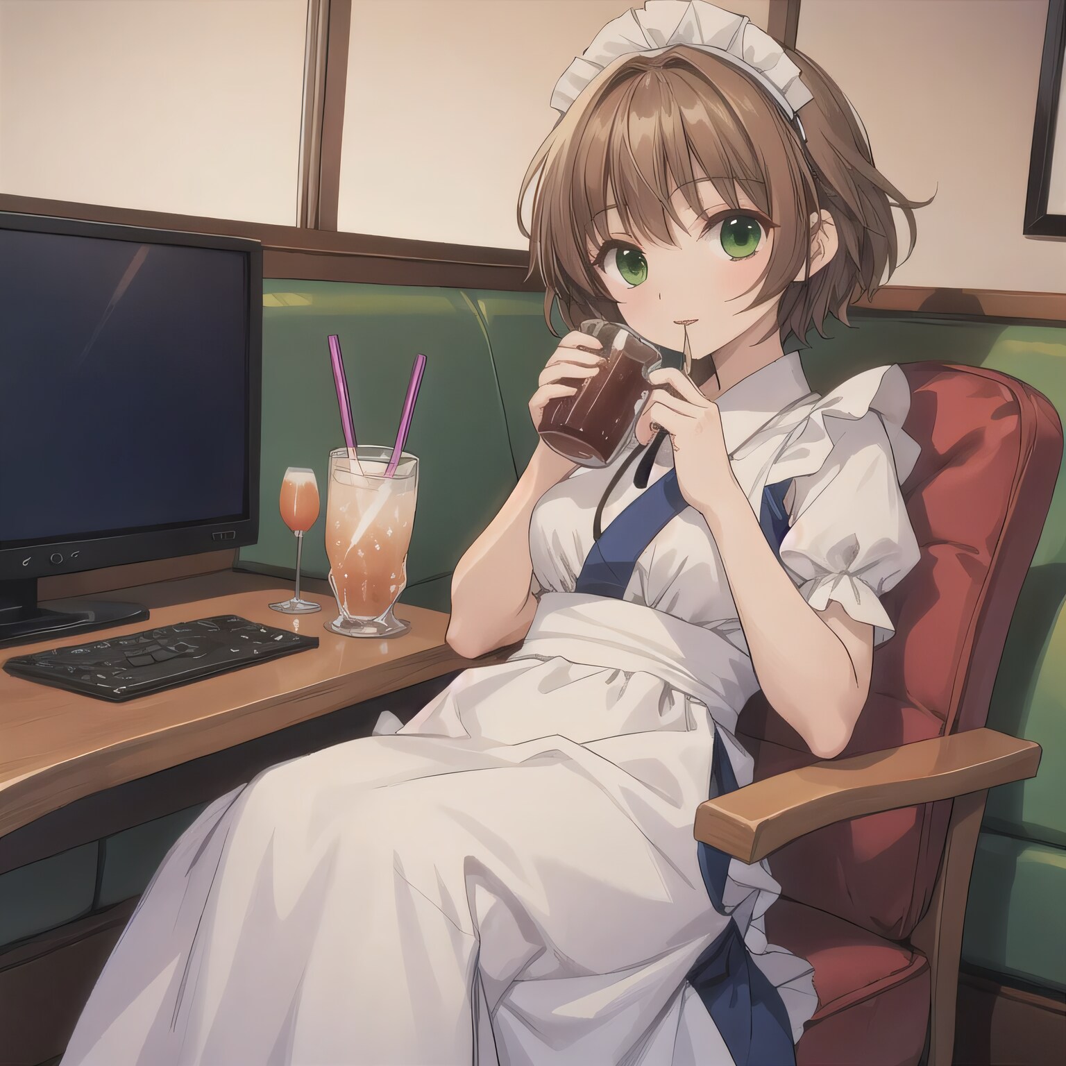 茶髪ボブで漫画喫茶の少女 | の人気AIイラスト・グラビア