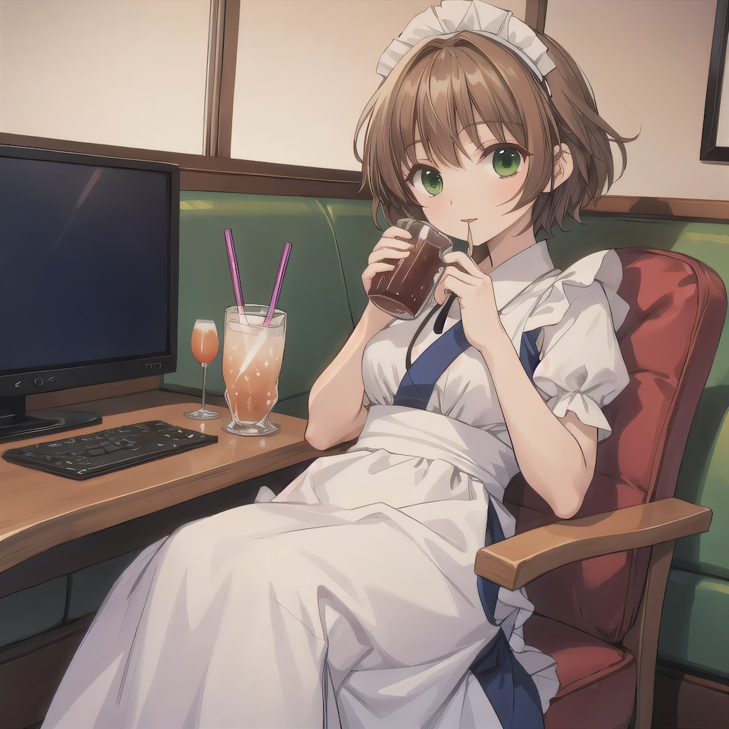 茶髪ボブで漫画喫茶の少女