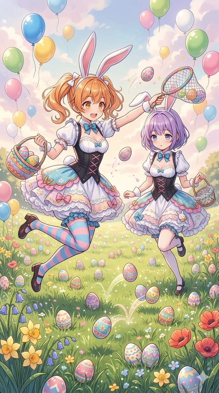 炭酸少女〜オレンジちゃん&グレープちゃんのイースター〜 | の人気AIイラスト・グラビア