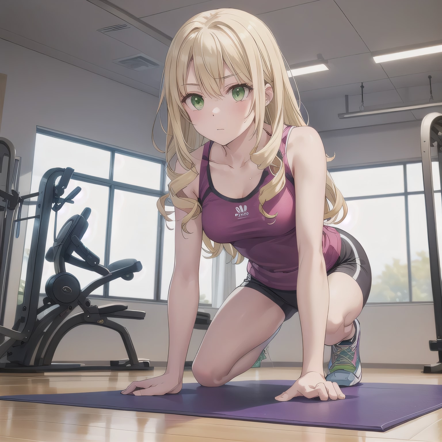 金髪ロングで筋トレの少女７ | の人気AIイラスト・グラビア