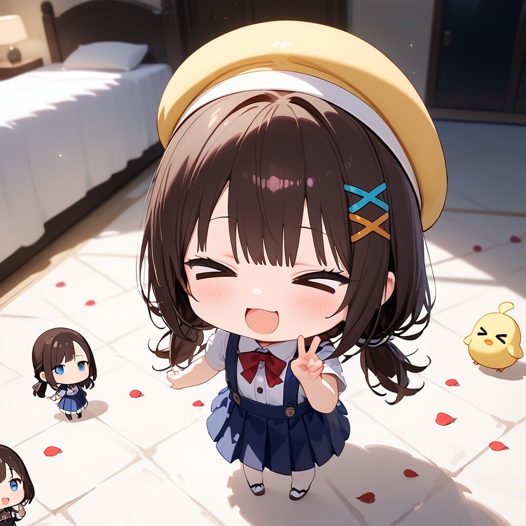 ヒヨコさんカラーの帽子を着帽-。