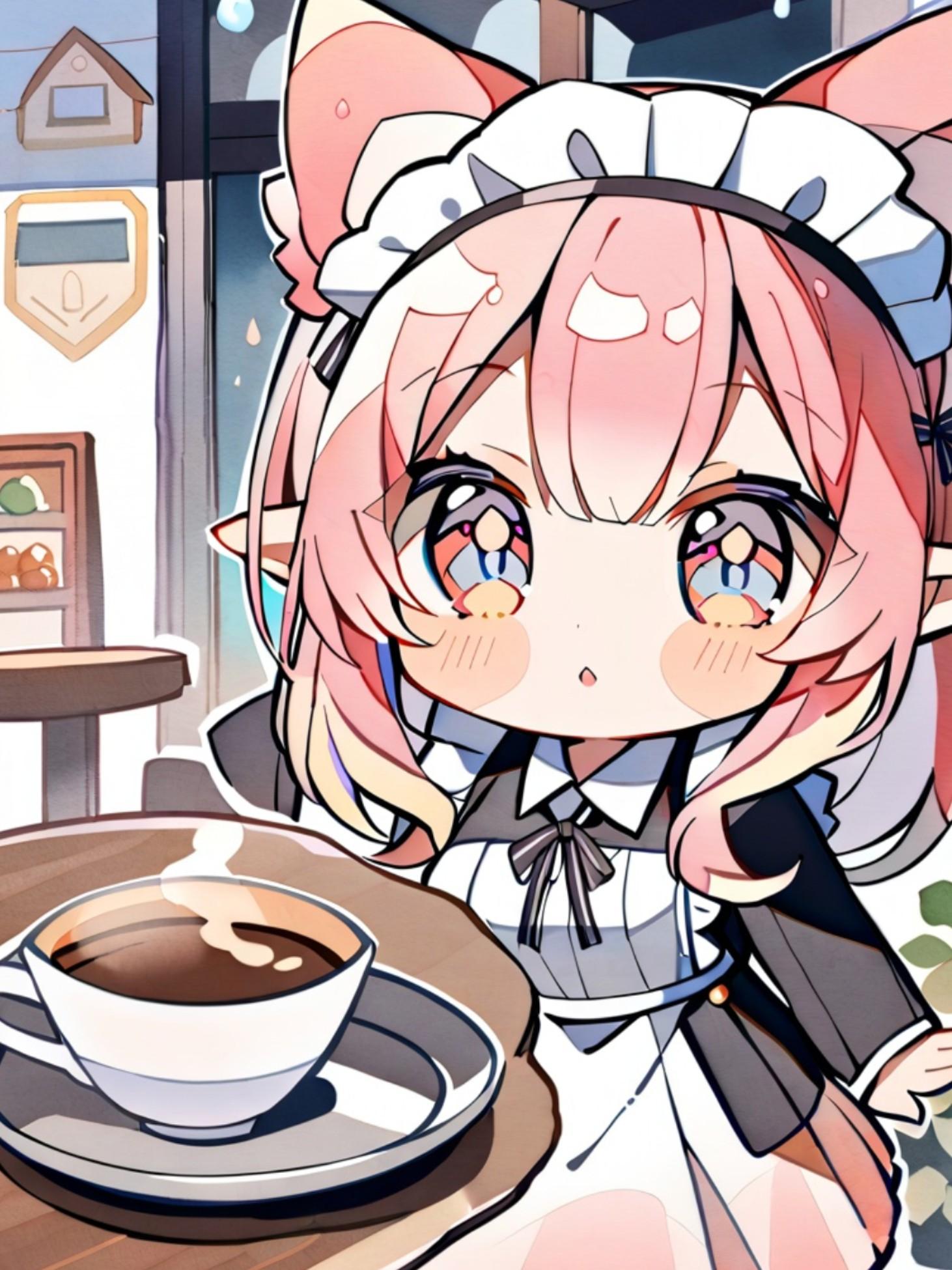 ピンク髪のエルフちゃんメイド