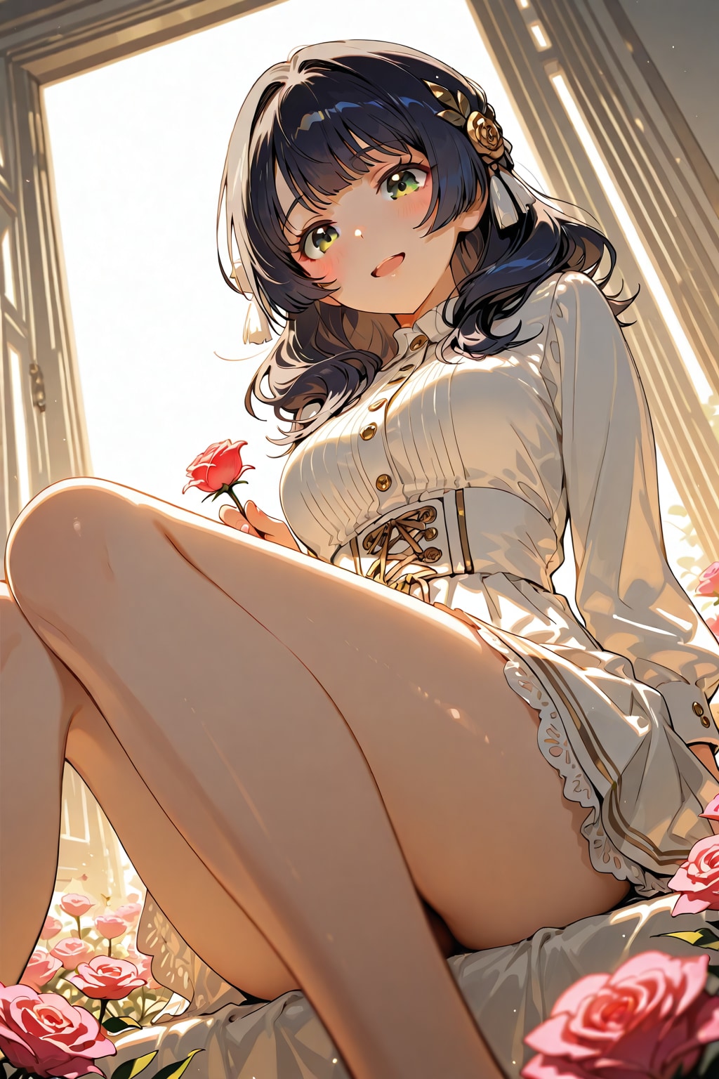 【BONSAI】で薔薇畑で薔薇を摘む女の子 | の人気AIイラスト・グラビア