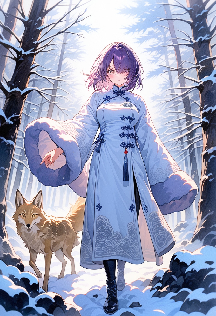 Days AI 「冬の森を散策する美少女と眷属」 | の人気AIイラスト・グラビア