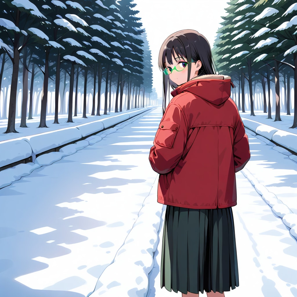 雪道で振り返る