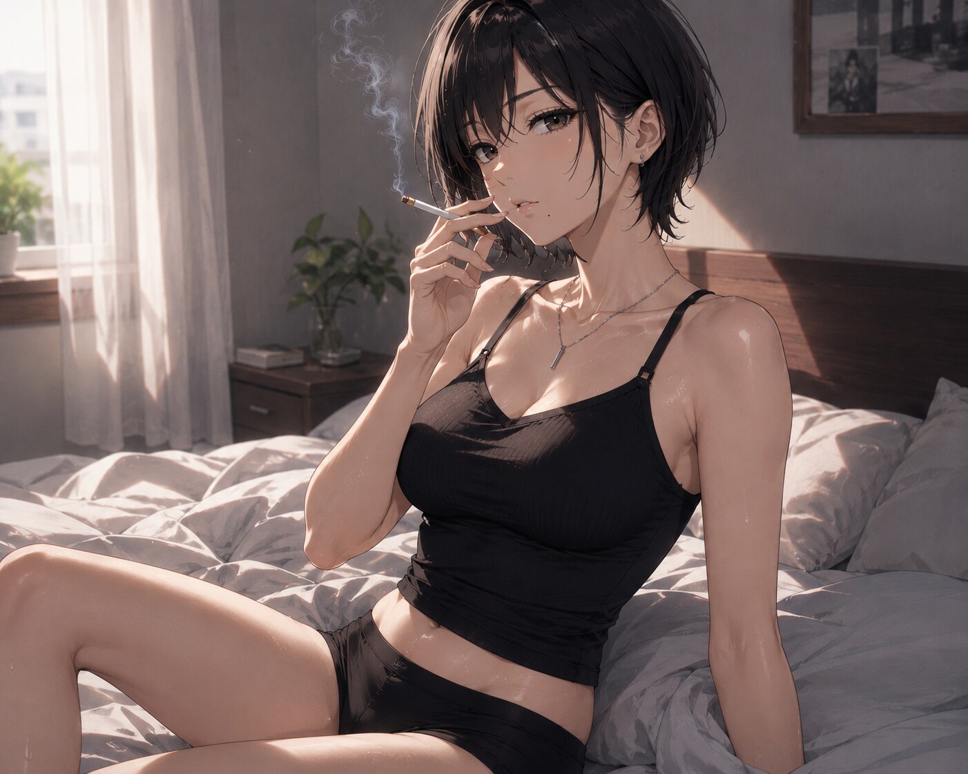 暑い朝の近所のお姉さん